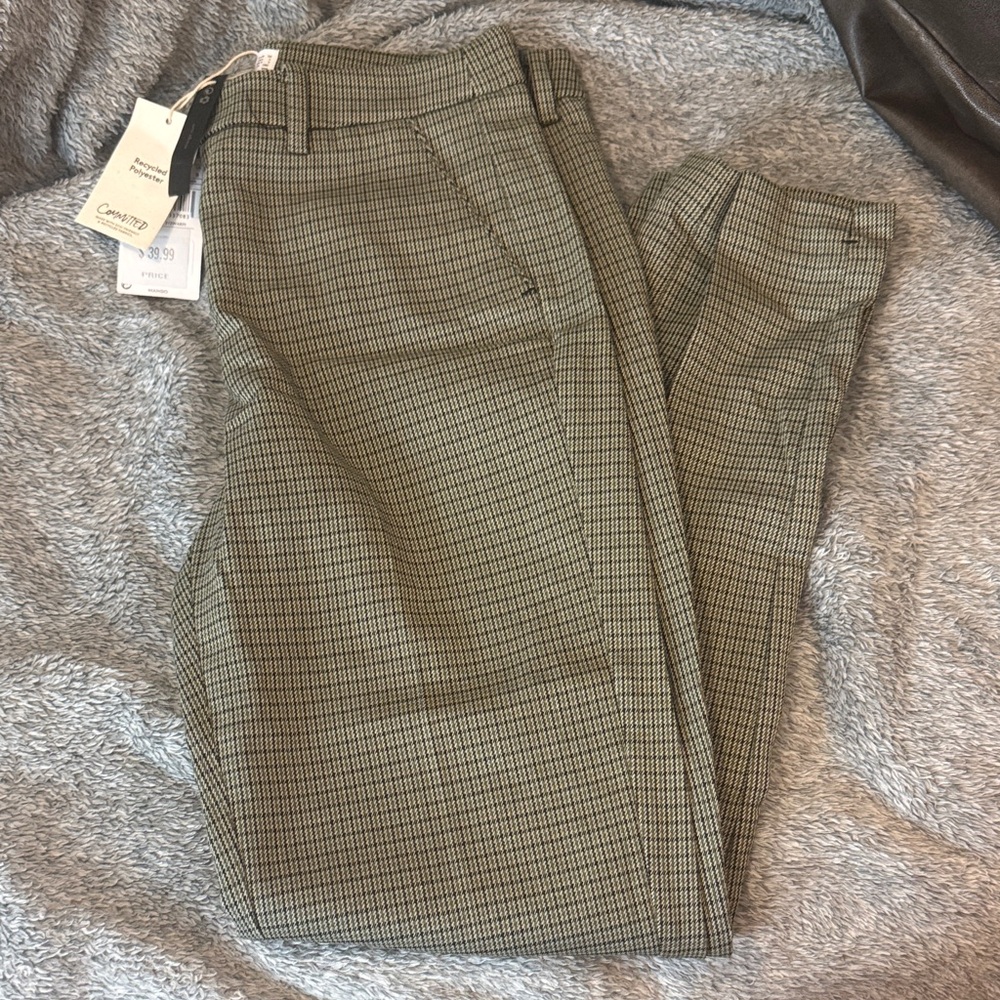 Mango Green Checkered Dress Pants